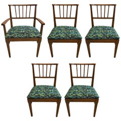 Set of Five Danish Mid-Century Modern Walnut Dining Chairs New Knoll Fabric