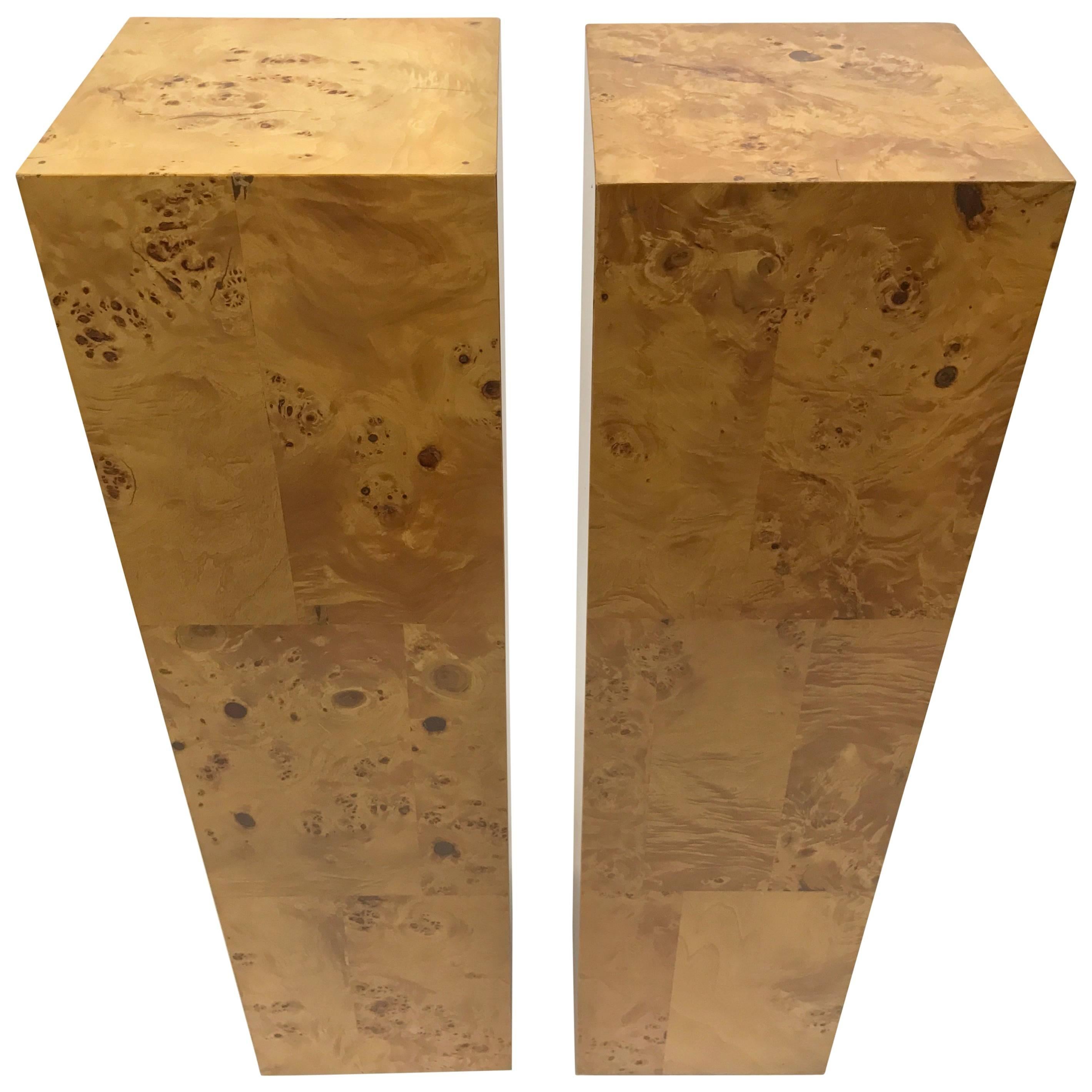 Milo Baughman Pair of Burl Wood Pedestals For Sale