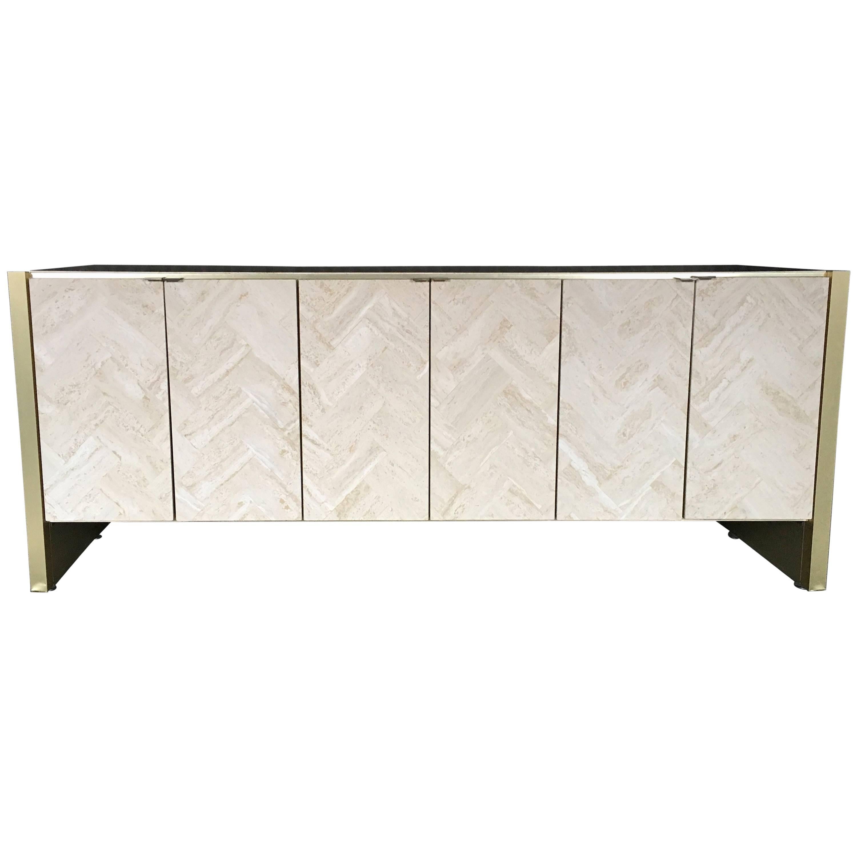 Glamorous Ello Style Travertine Buffet Credenza