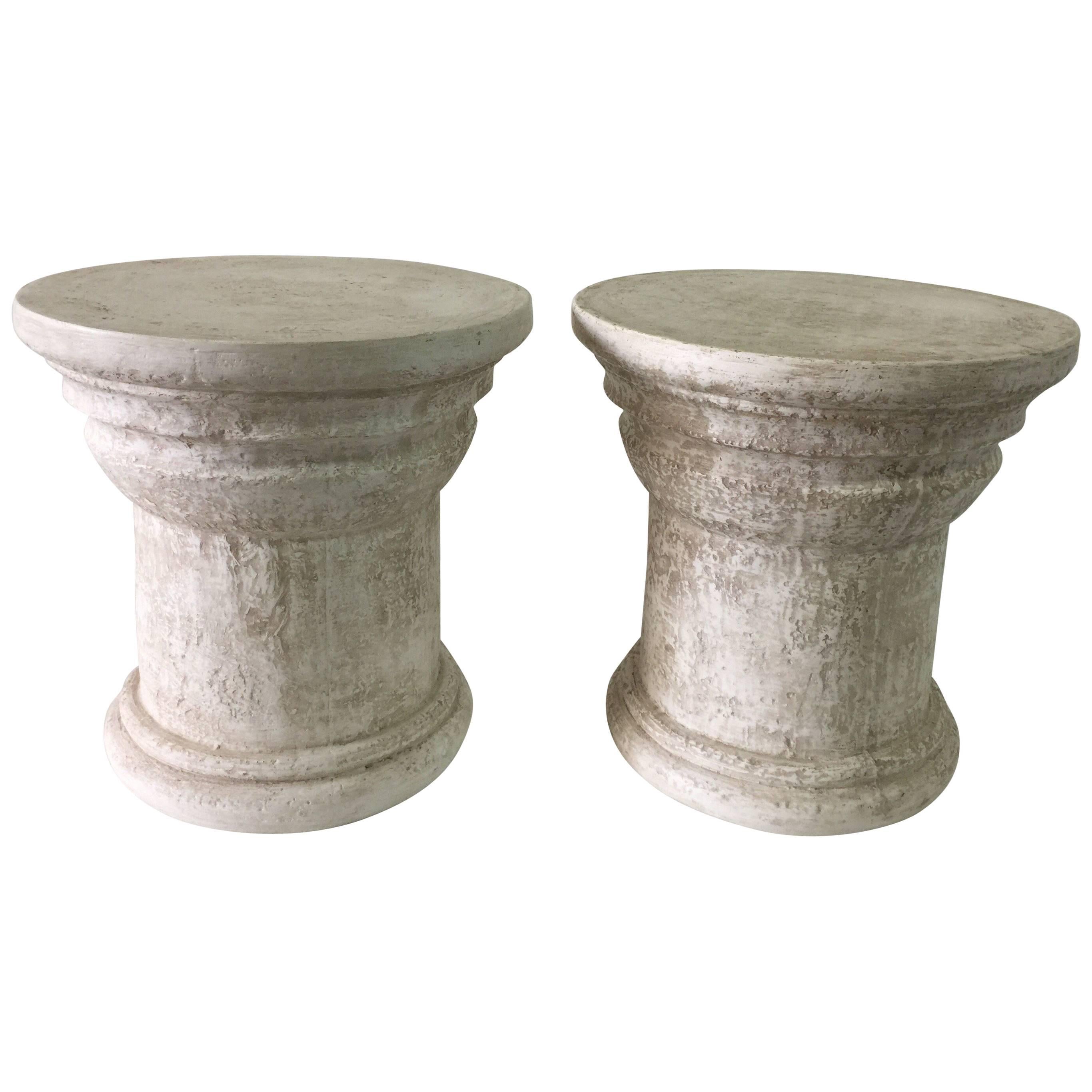 JMF Style French Plaster Drum Side Tables