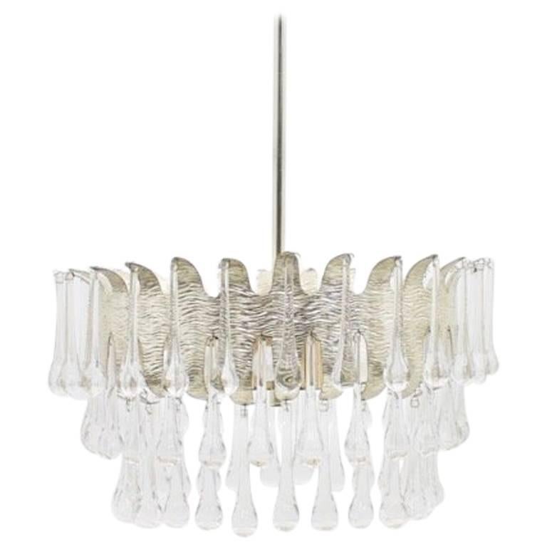 Silvered Chandelier with Glass Drops by Palwa, Germany, 1960s