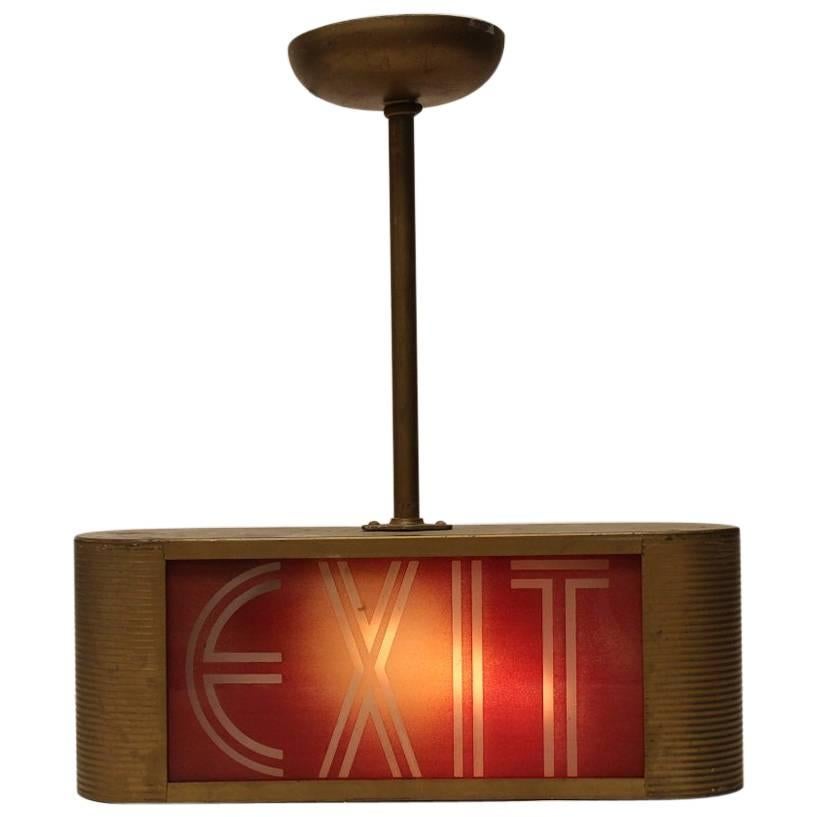 Art Deco Theater Light Up Glass Exit Sign For Sale