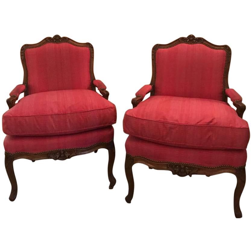 Pair of Louis XV Beechwood Fauteuils, Stamped Leduc, Estate of Greta Garbo For Sale