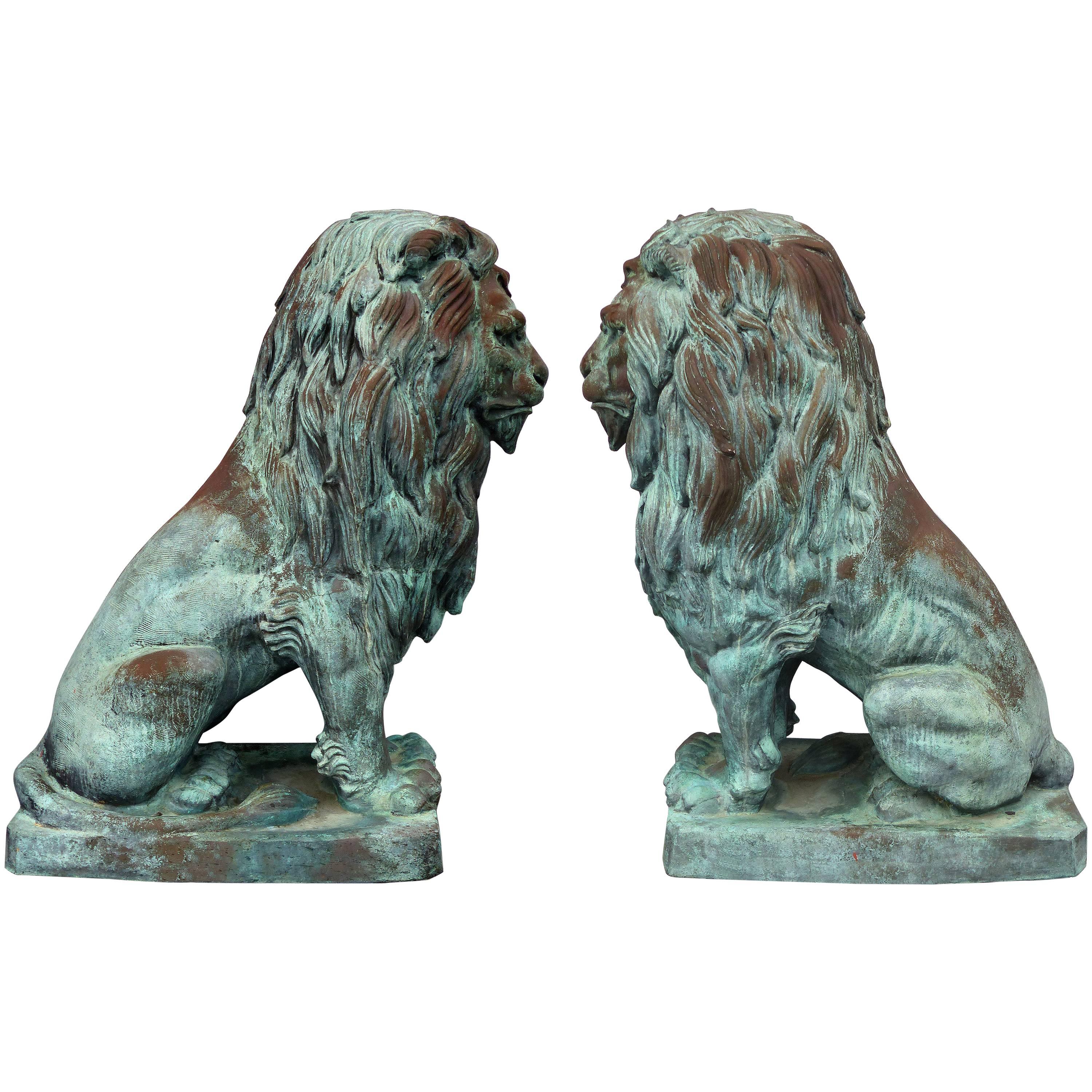 Monumental Bronze Lion Statues After A. Barye