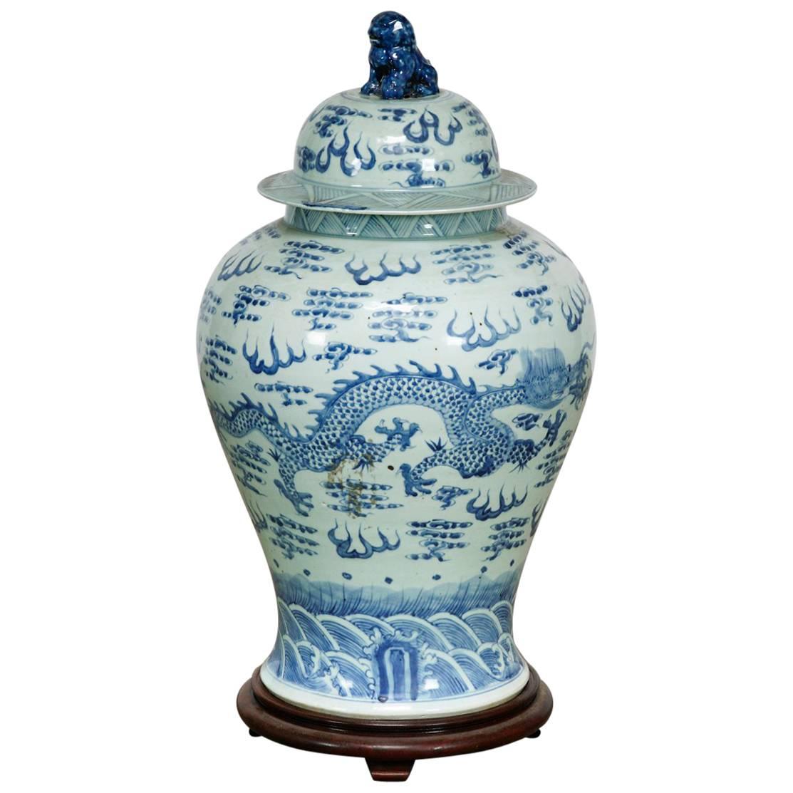 19th Century Chinese Blue and White Porcelain Ginger Jar
