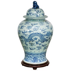 Antique 19th Century Chinese Blue and White Porcelain Ginger Jar