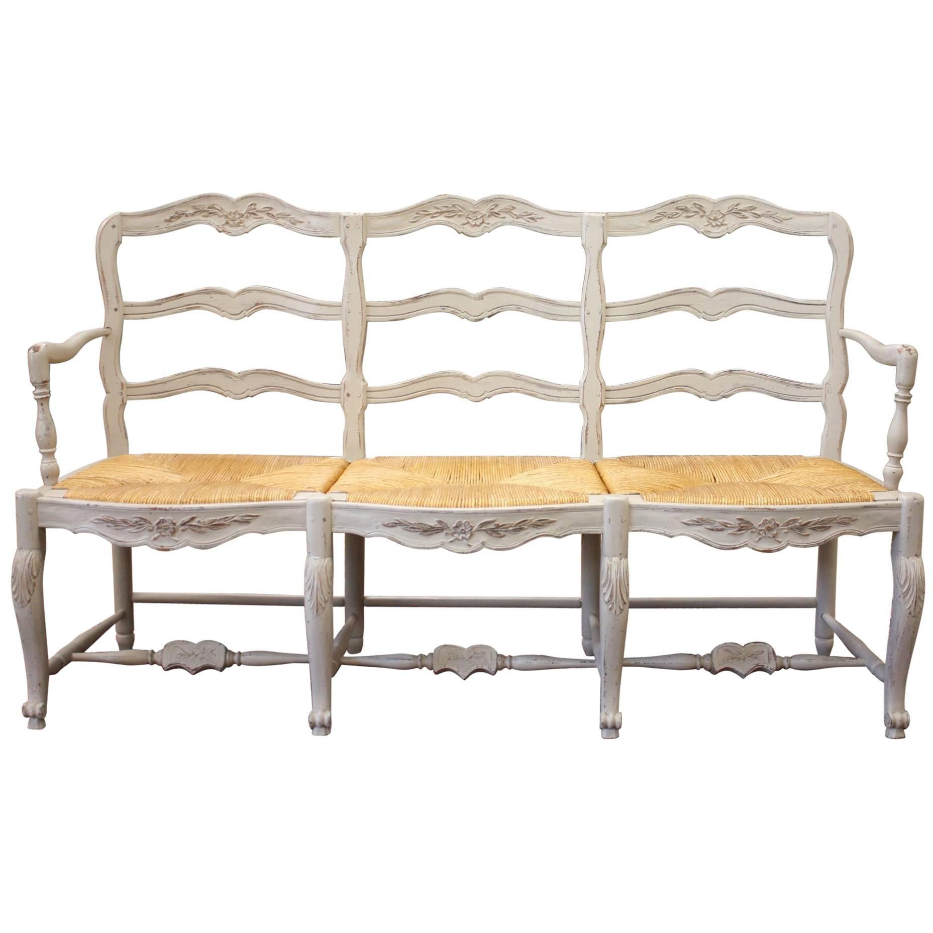 French Painted Bench with Rush Seat