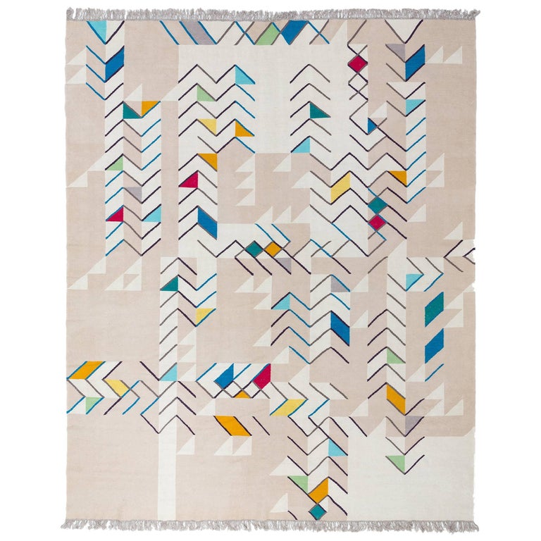 Kilim Rug SuperFine New Zealand Wool Yarn with Fringes "Thing 2", Open