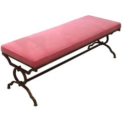 French Gilded Bench with Velvet Seat