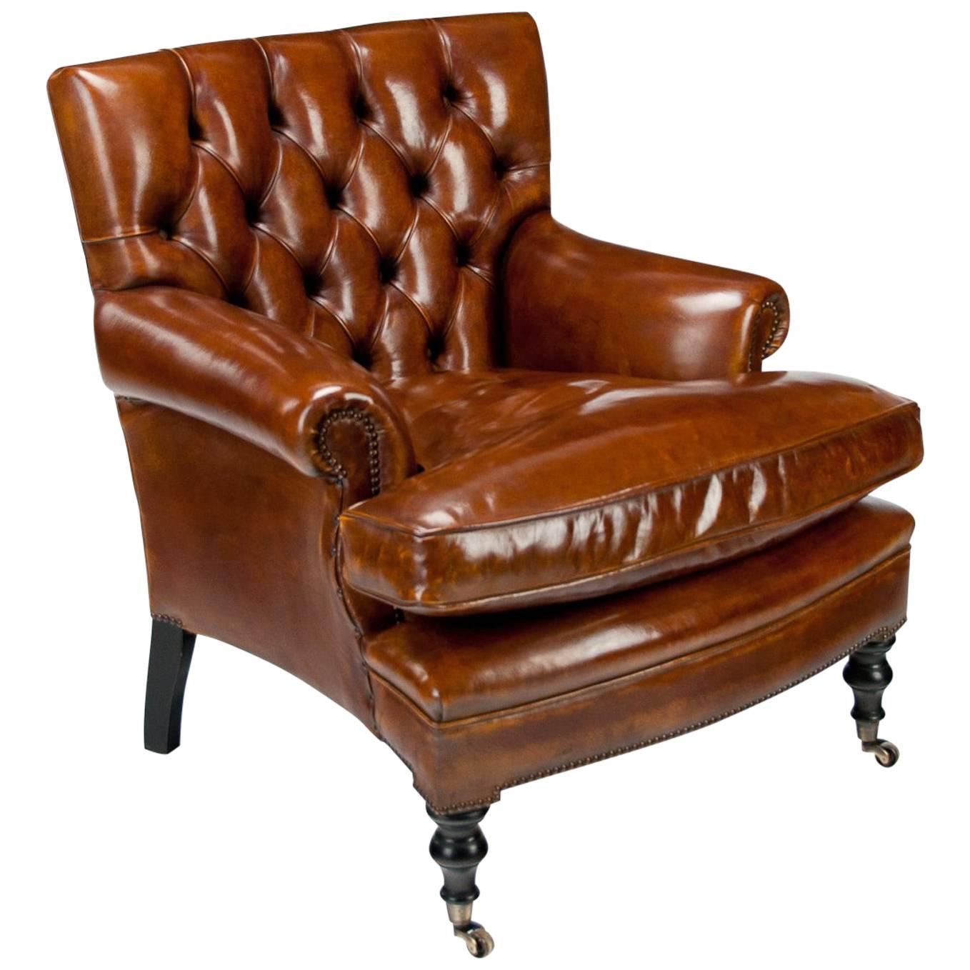 Leather Upholstered Buttoned Back Armchair