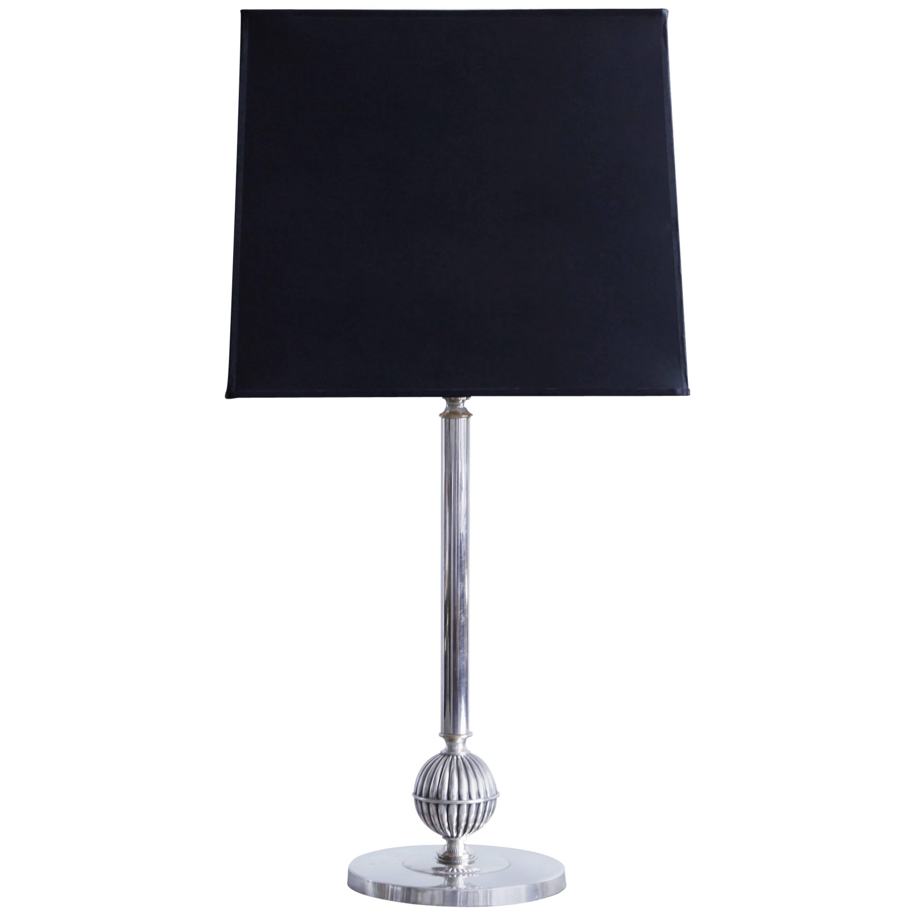 Silvered Brass Table Lamp by C.G. Hallberg For Sale