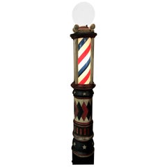 19th Century Original Painted Barker Cast Iron Keywind Barber Pole