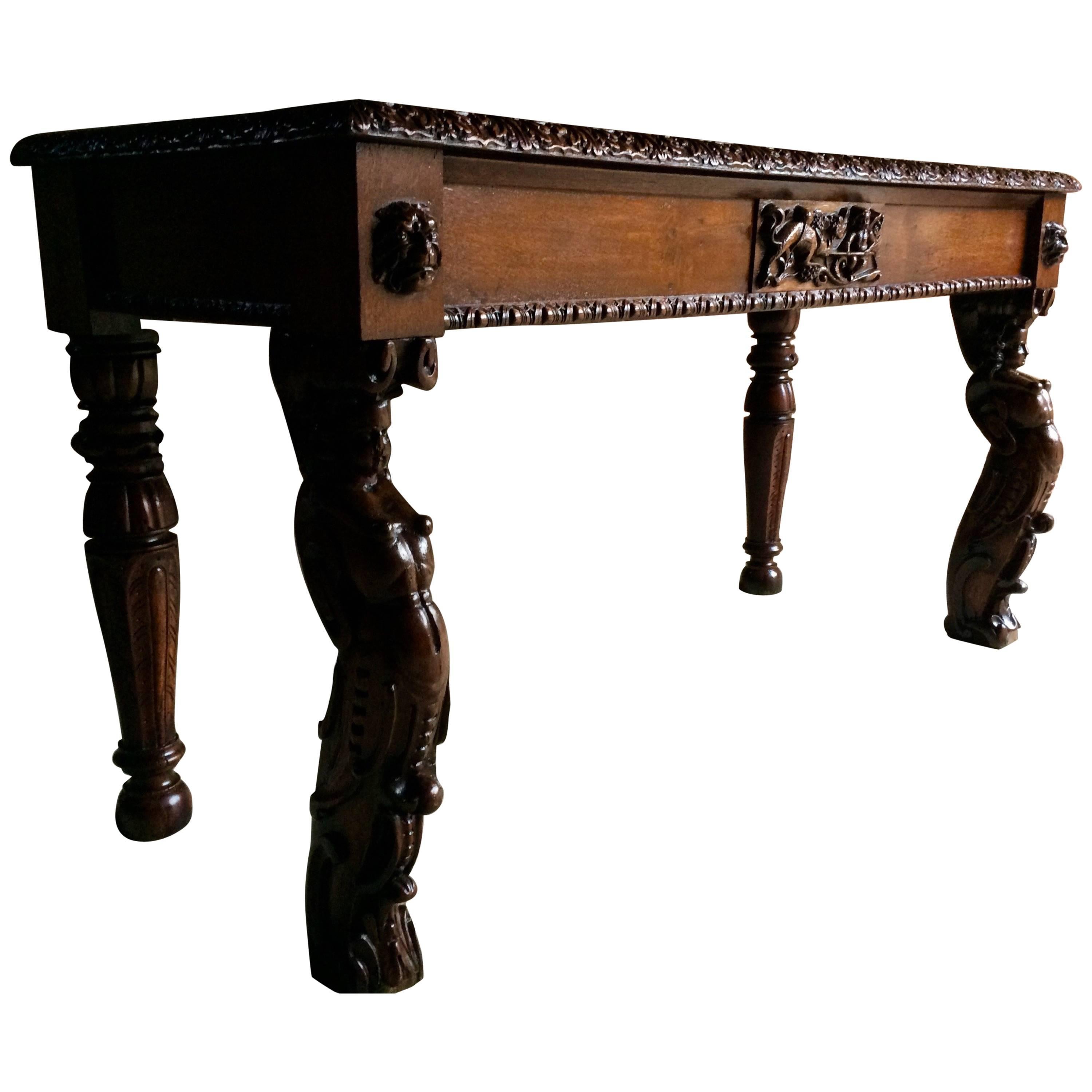 Antique Hall Table Gothic Carved Oak Victorian 19th Century
