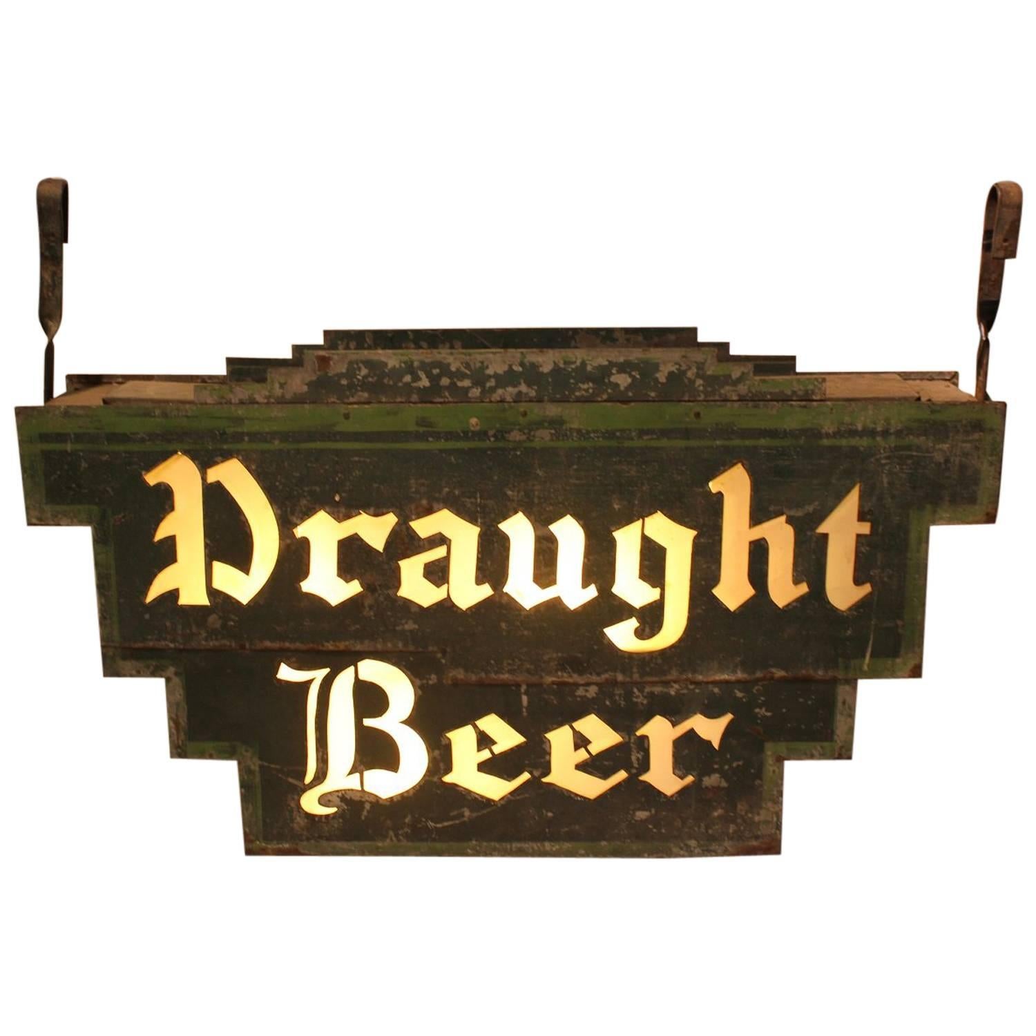 1920s American Double Sided Light Up "Draught Beer" Sign For Sale