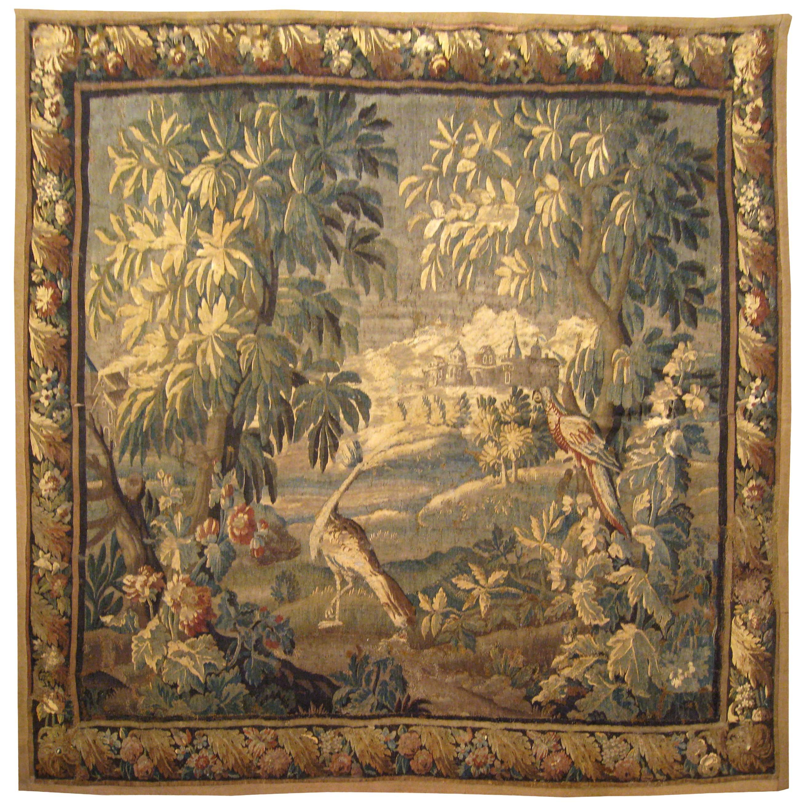 18th Century French Felletin Verdure Landscape Tapestry, with Birds and Trees