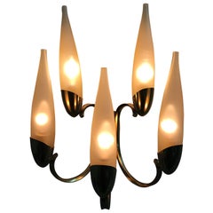 Mid-Century Modern Stilnovo Five-Light Brass and Glass Sconce, Italy, 1960