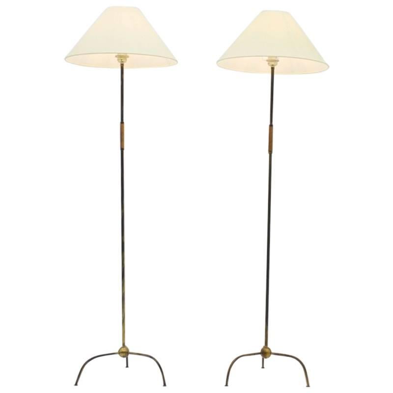 Pair of Brass Floor Lamps Attributed to Kalmar, Austria, 1950s For Sale