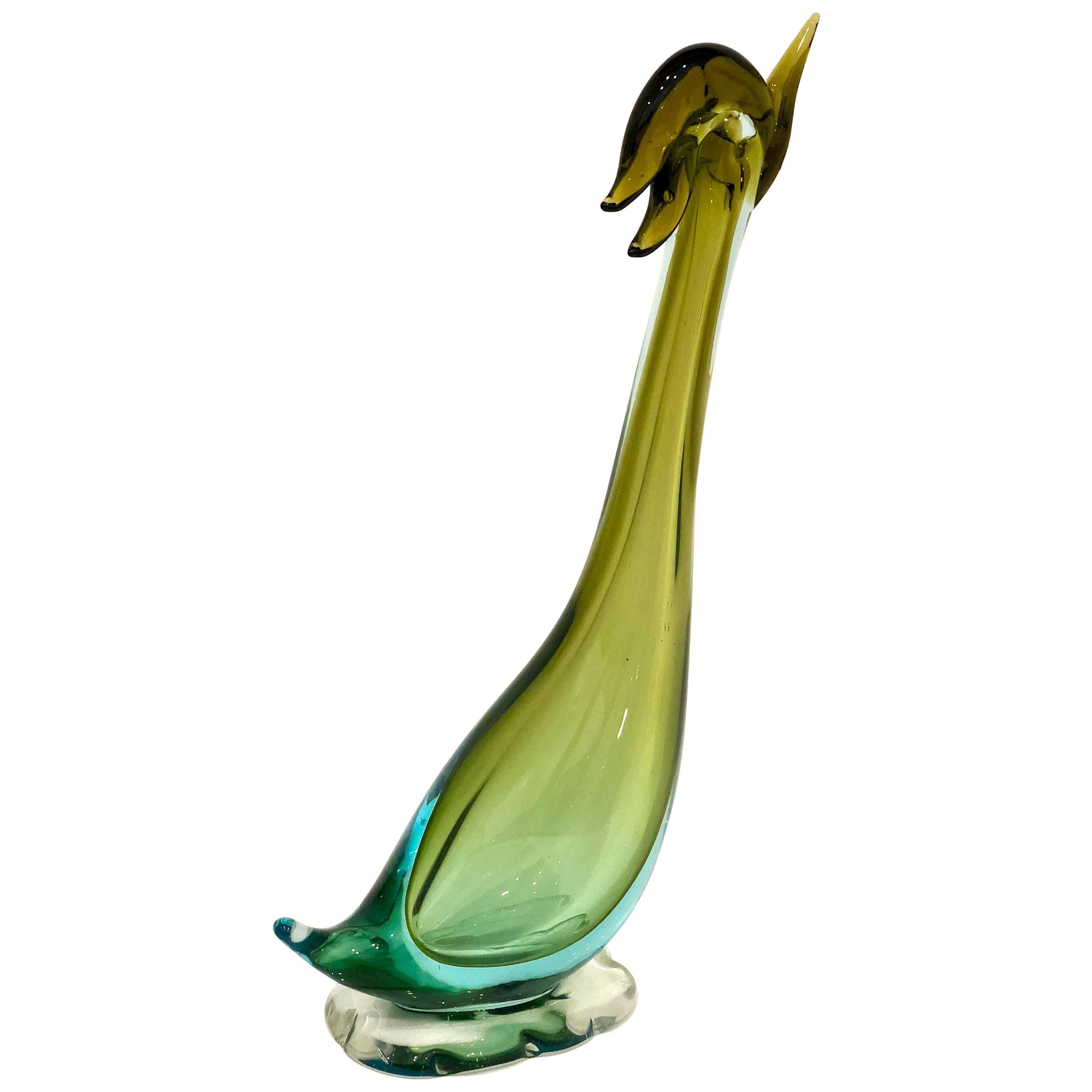 Midcentury Italian Murano Glass Roadrunner Bird Sculpture