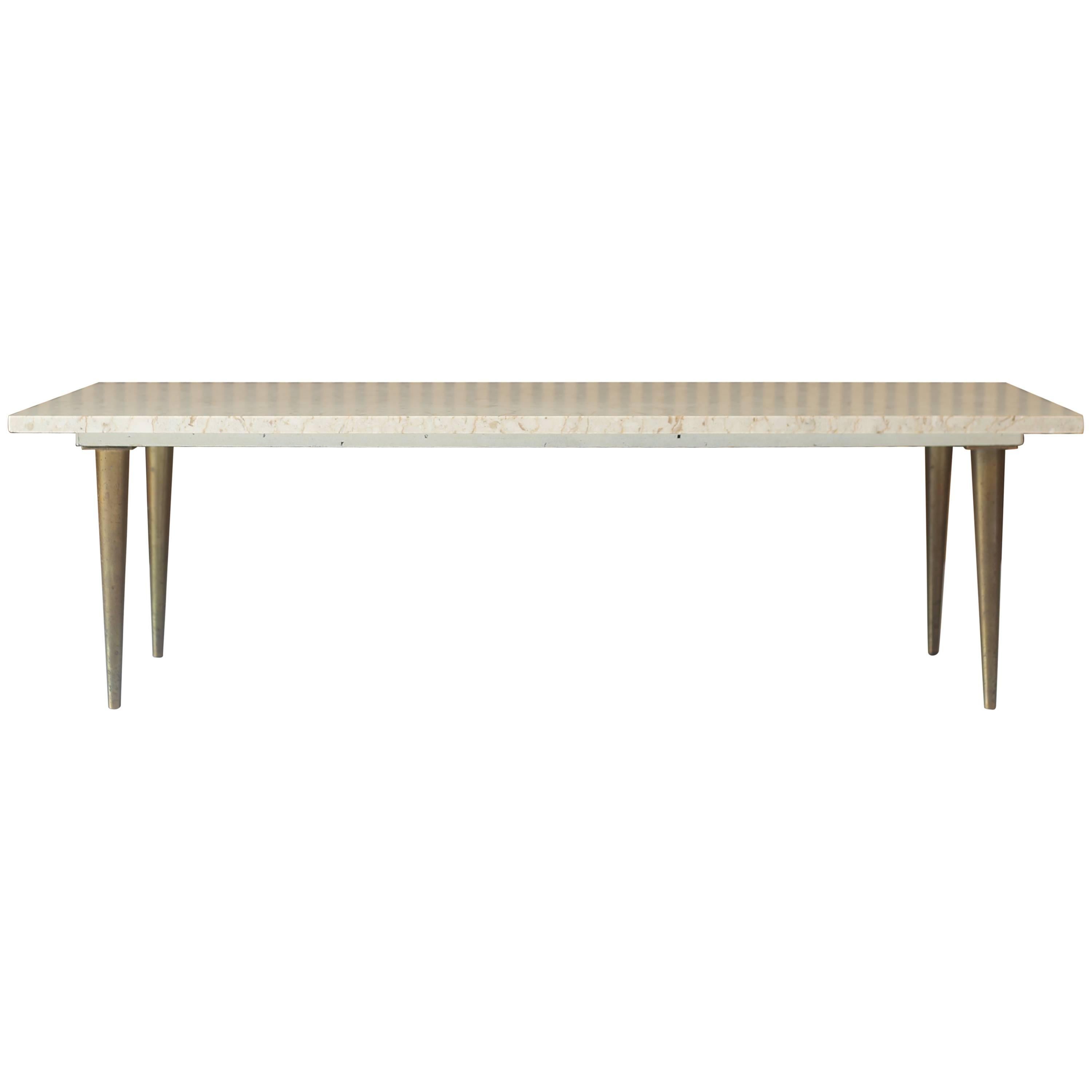 Italian Marble and Brass Coffee Table/Bench Manner of Gio Ponti