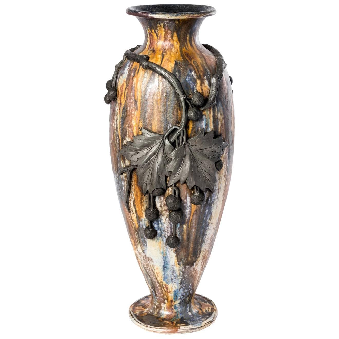 Roger Guerin Art Nouveau Belgium Vase, circa 1890 For Sale