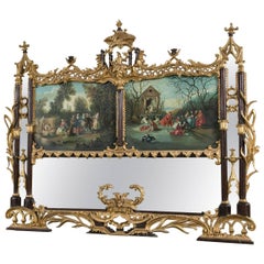 Palatial Chinese Chippendale Style Mirror with Ebonized and Antique Gold Leaf