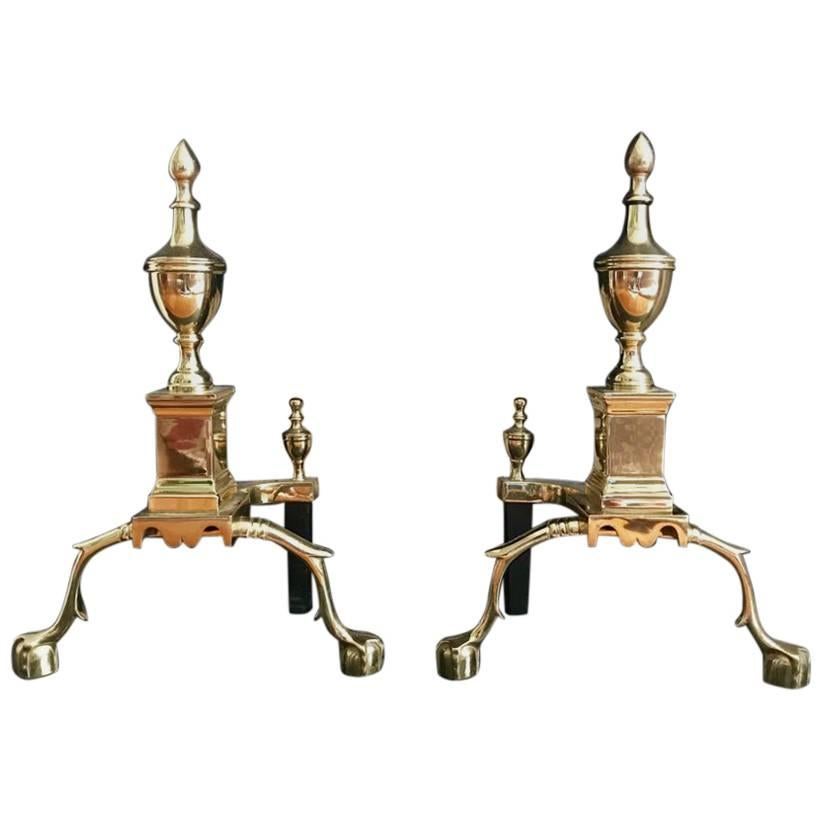Pair of Brass Fireplace Andirons For Sale