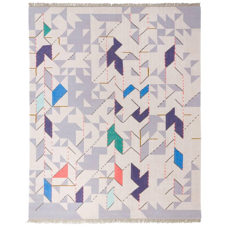 Kilim Rug SuperFine New Zealand Wool Yarn with Fringes "Thing 2", Open