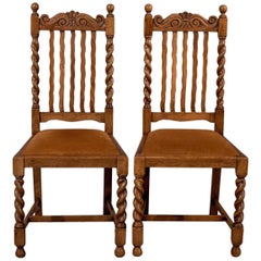 Antique Pair of Chairs, English Oak Dining, Side Hall Edwardian, circa 1910