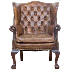 Leather Chesterfield Wingback Club Chair in Hand-Coloured Leather