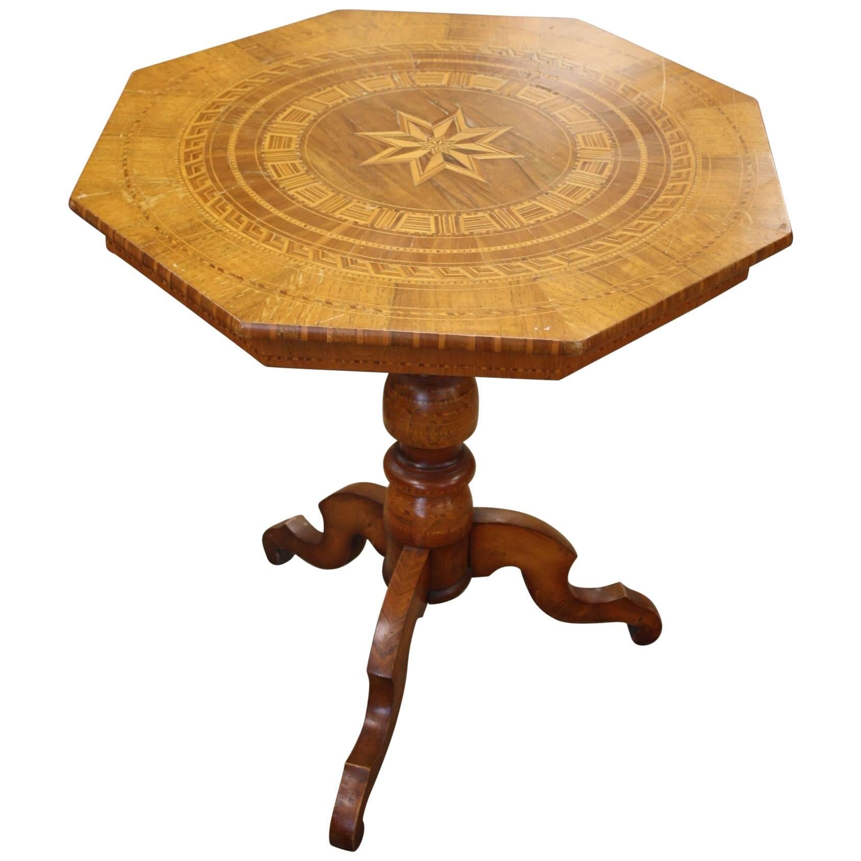 Italian 19th Century Octagonal Occasional Table with Inlaid Design For Sale