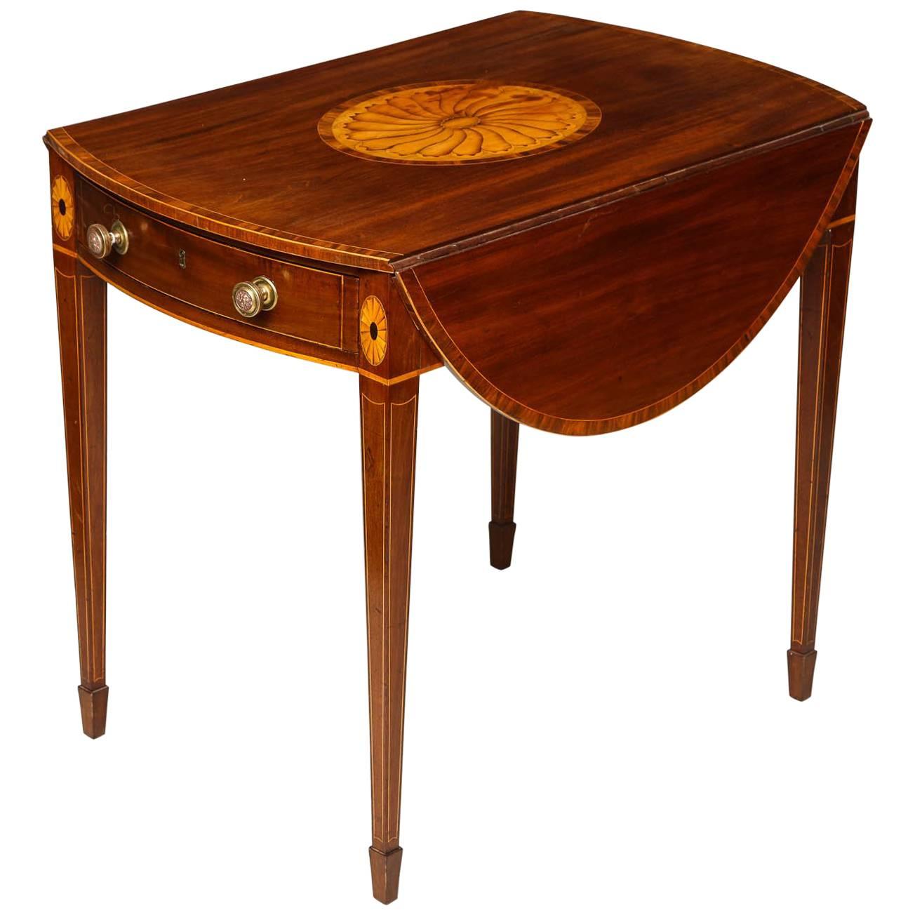 Pair of Oval Mahogany End Tables on Fluted Tapering Legs. at