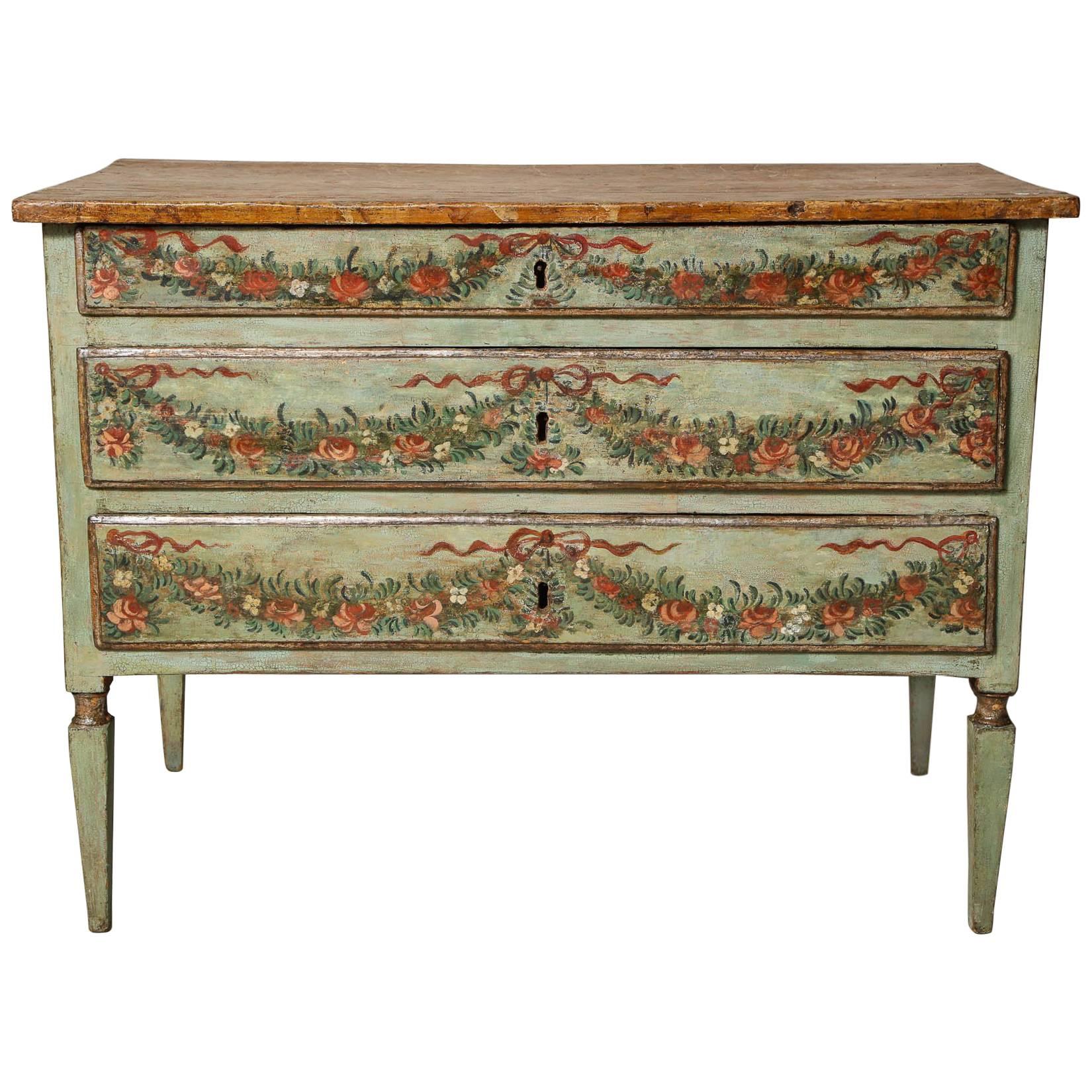 Decorated Venetian Neoclassical Commode For Sale