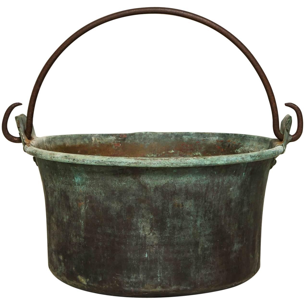 Large Patinated Copper and Wrought Iron Container
