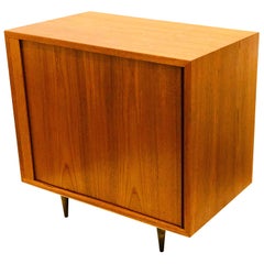 Danish Modern Tambour Door Petite Teak Cabinet by Hundevad