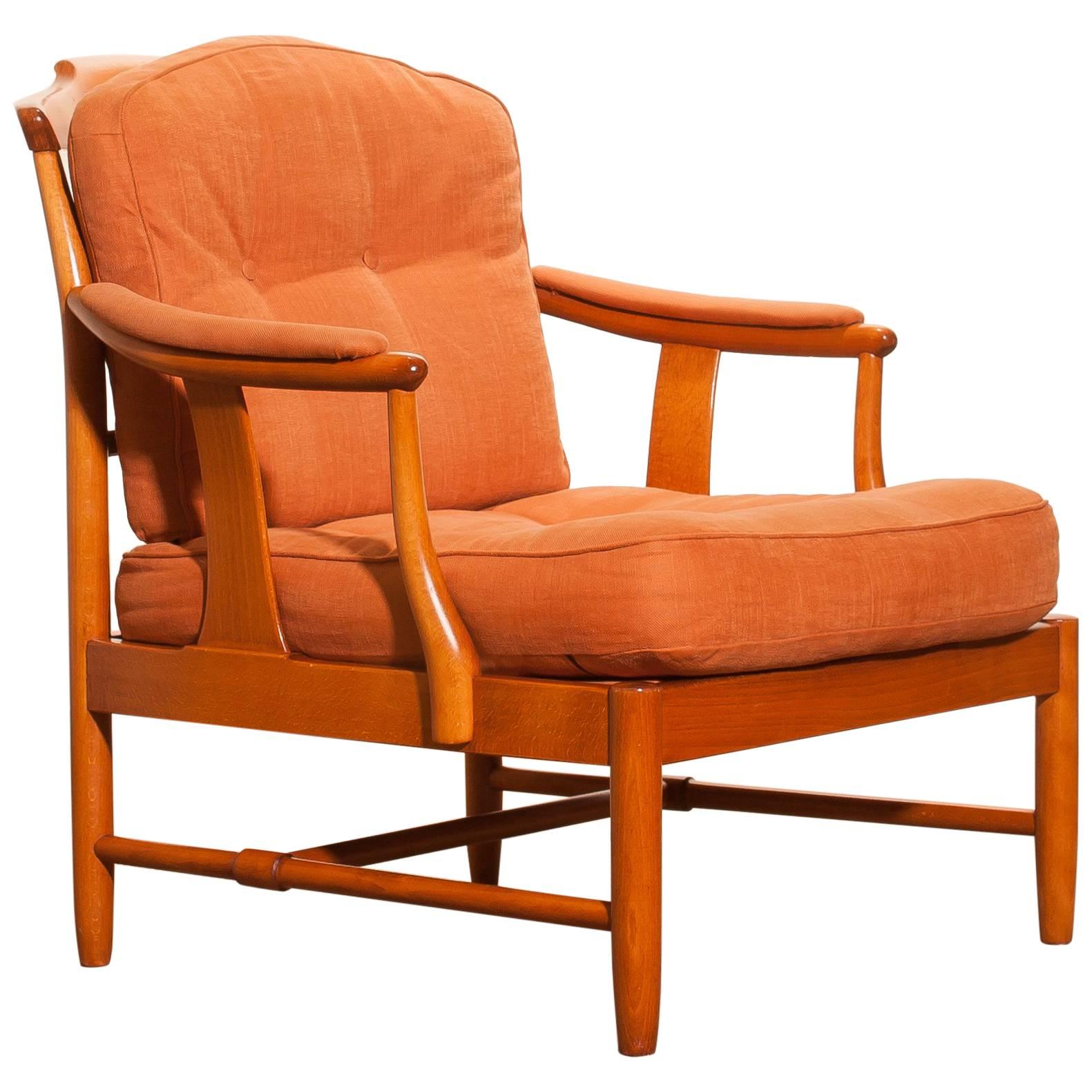 1960, Beech and Linen Easy Chair in the Manner of Kerstin Hörlin, Holmquist