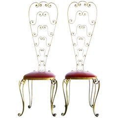 Pierluigi Colli Italian Midcentury Design 1950s Gilt Wrought Iron Pair of Chairs