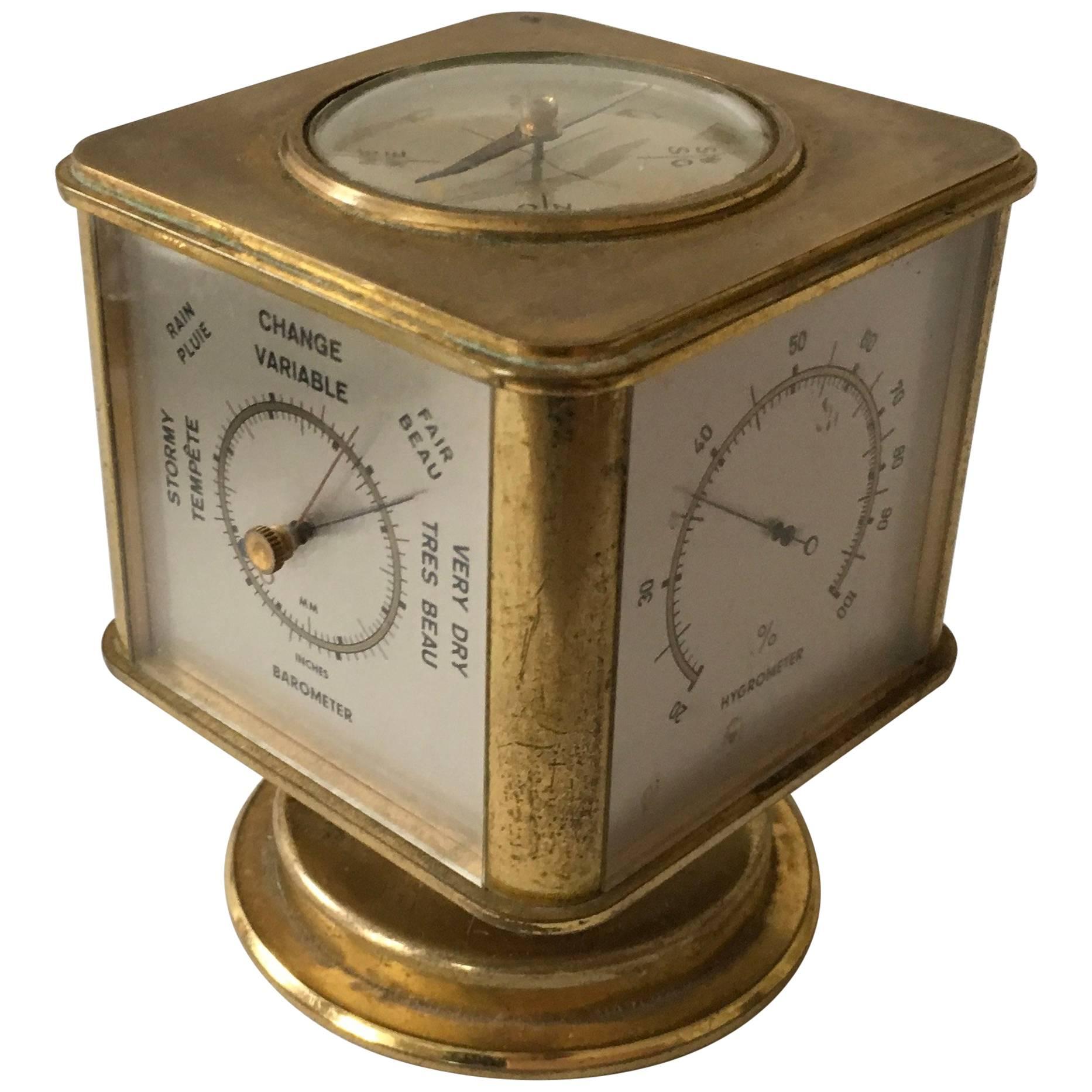 Swiss Art Deco Brass Angelus Meteo Desk Clock Weather Station