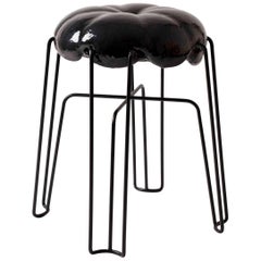 Marshmallow Stool by Paul Ketz in Fetish Black Polyurethane Foam and Steel