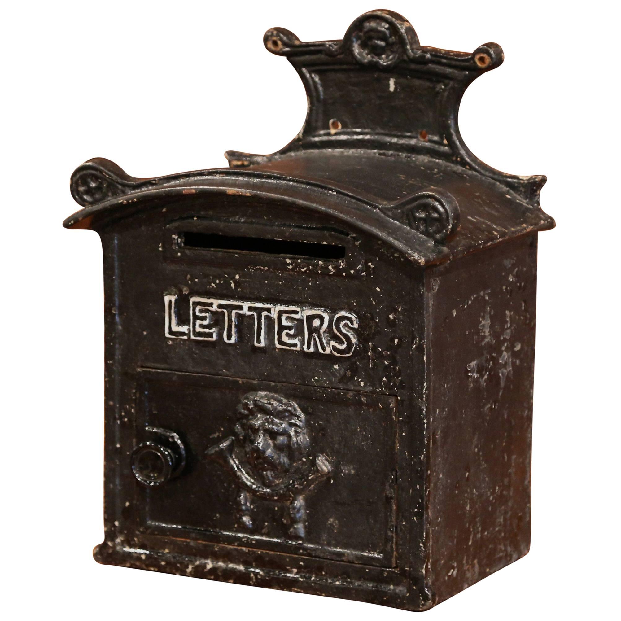 19th Century English Painted Iron Wall Mailbox with Front Door and Letter Slot