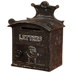 Antique 19th Century English Painted Iron Wall Mailbox with Front Door and Letter Slot