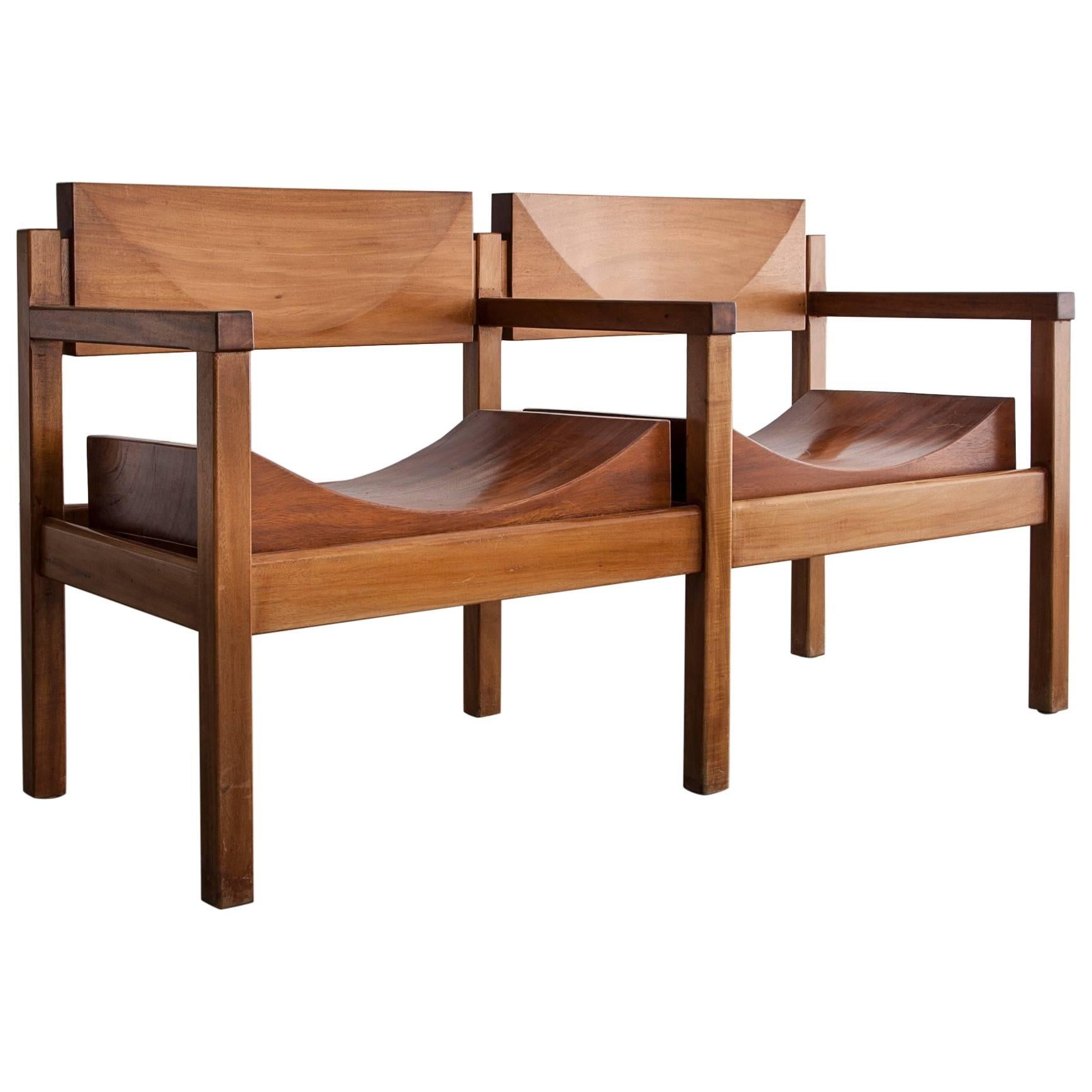 Two-Seat "Tree Trunk Bench" in Solid, Shaped Rosewood