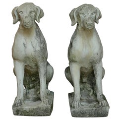 Early 20th Century Large Cast Stone Garden Hounds, circa 1910-1940