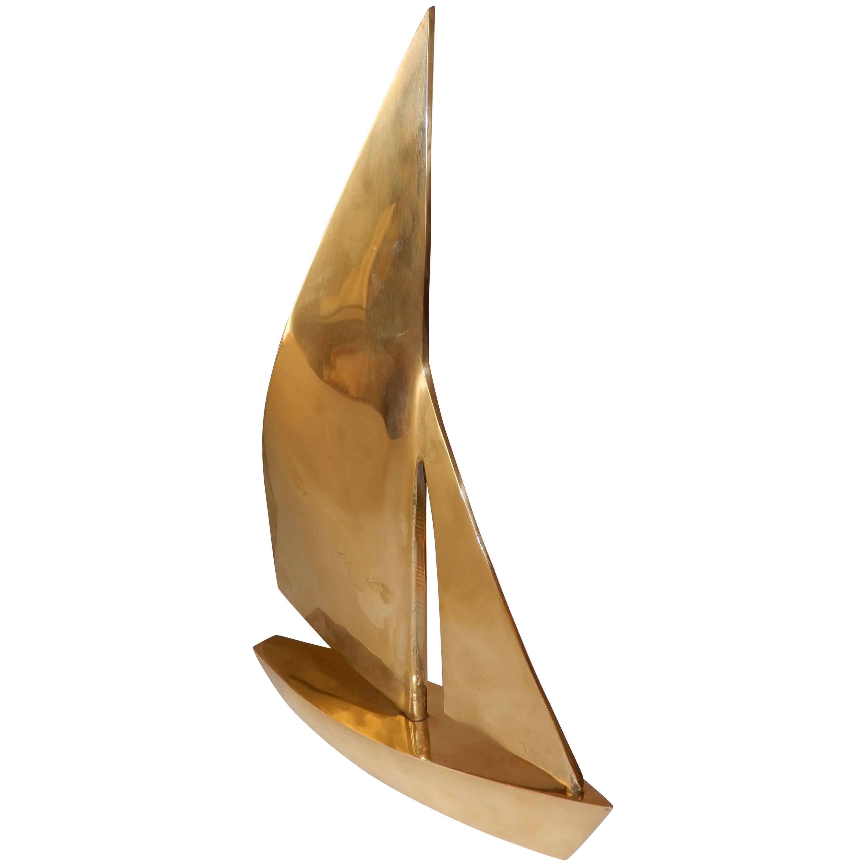 Midcentury Solid Brass Sailboat