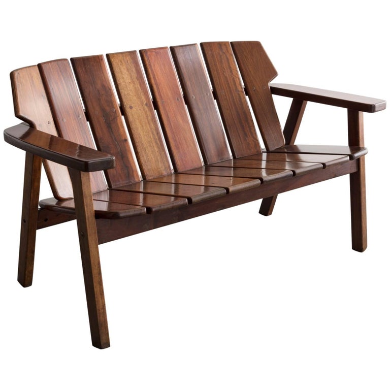 Slatted Rosewood Bench For Sale at 1stdibs