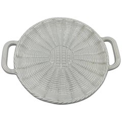 1960s Italian Saks Fifth Avenue White Ceramic Basket Weave Serving Tray Charger