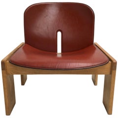 Chaise vintage en cuir et bois de frêne 925 par Afra et Tobia Scarpa pour Cassina 1966