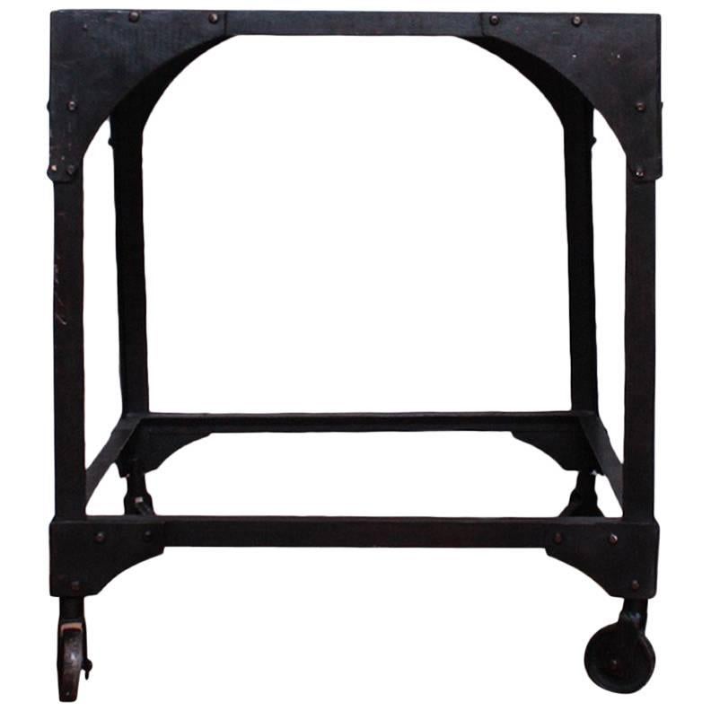 Early 20th Century Industrial Steel Side Table with Casters