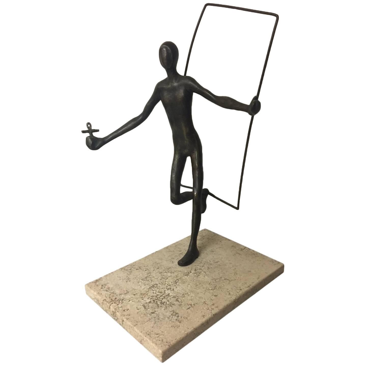 Signed Artist Proof Figurative Bronze on Travertine Base by Victor Salmones For Sale