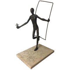 Signed Artist Proof Figurative Bronze on Travertine Base by Victor Salmones