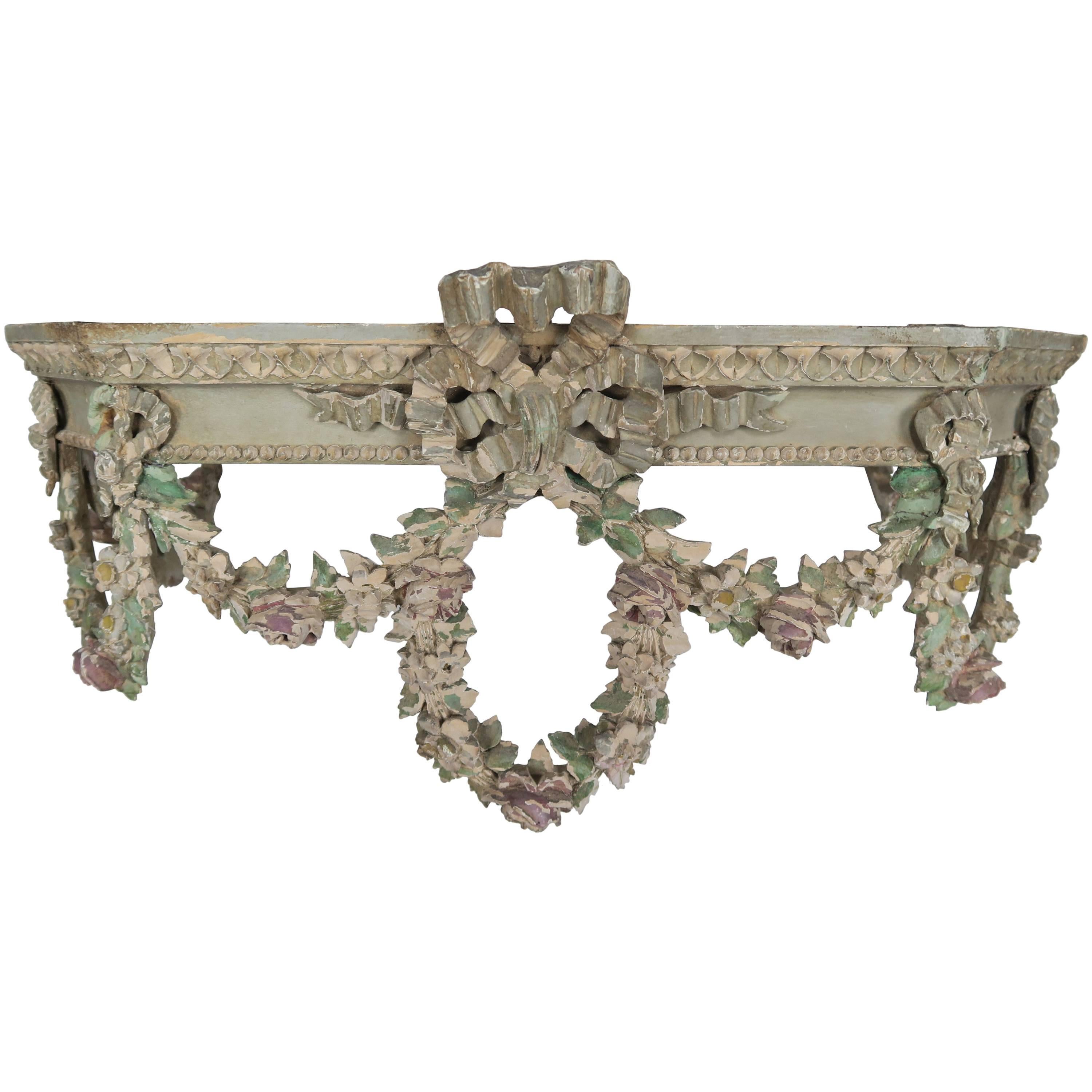 19th Century French Carved Bed Canopy with Garlands of Flowers